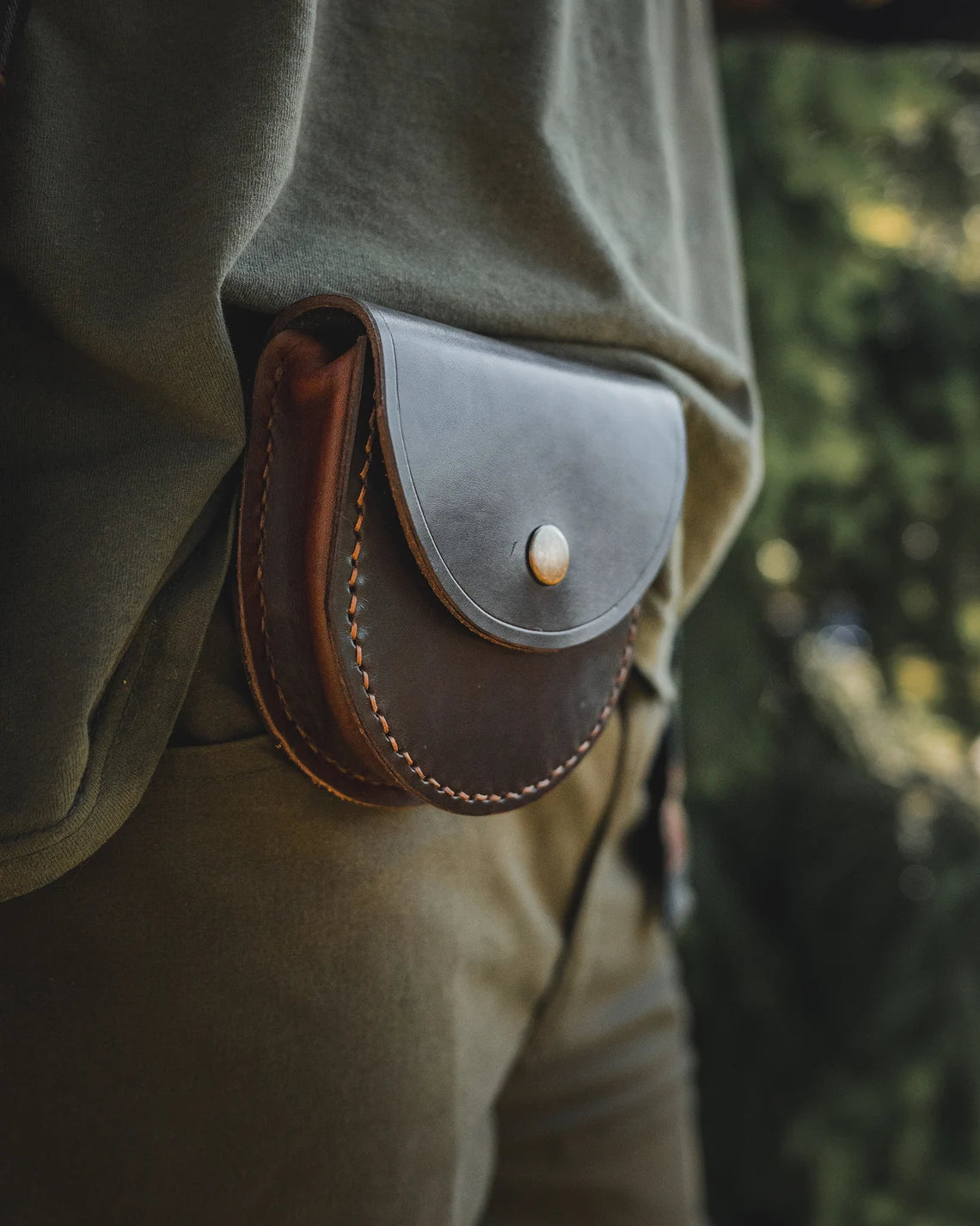 Round Bushcraft Leather Belt Bag for Tin Kits - Tin Included