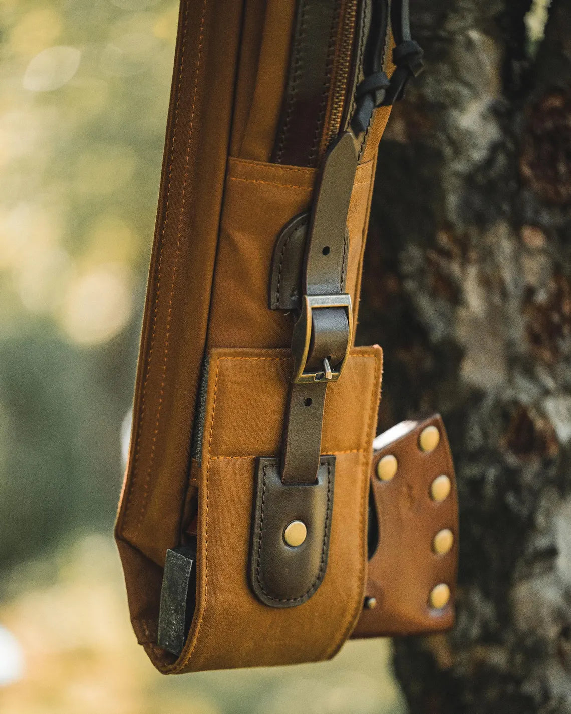 Dry Waxed Canvas Bushcraft Axe and Saw Sling in Desert