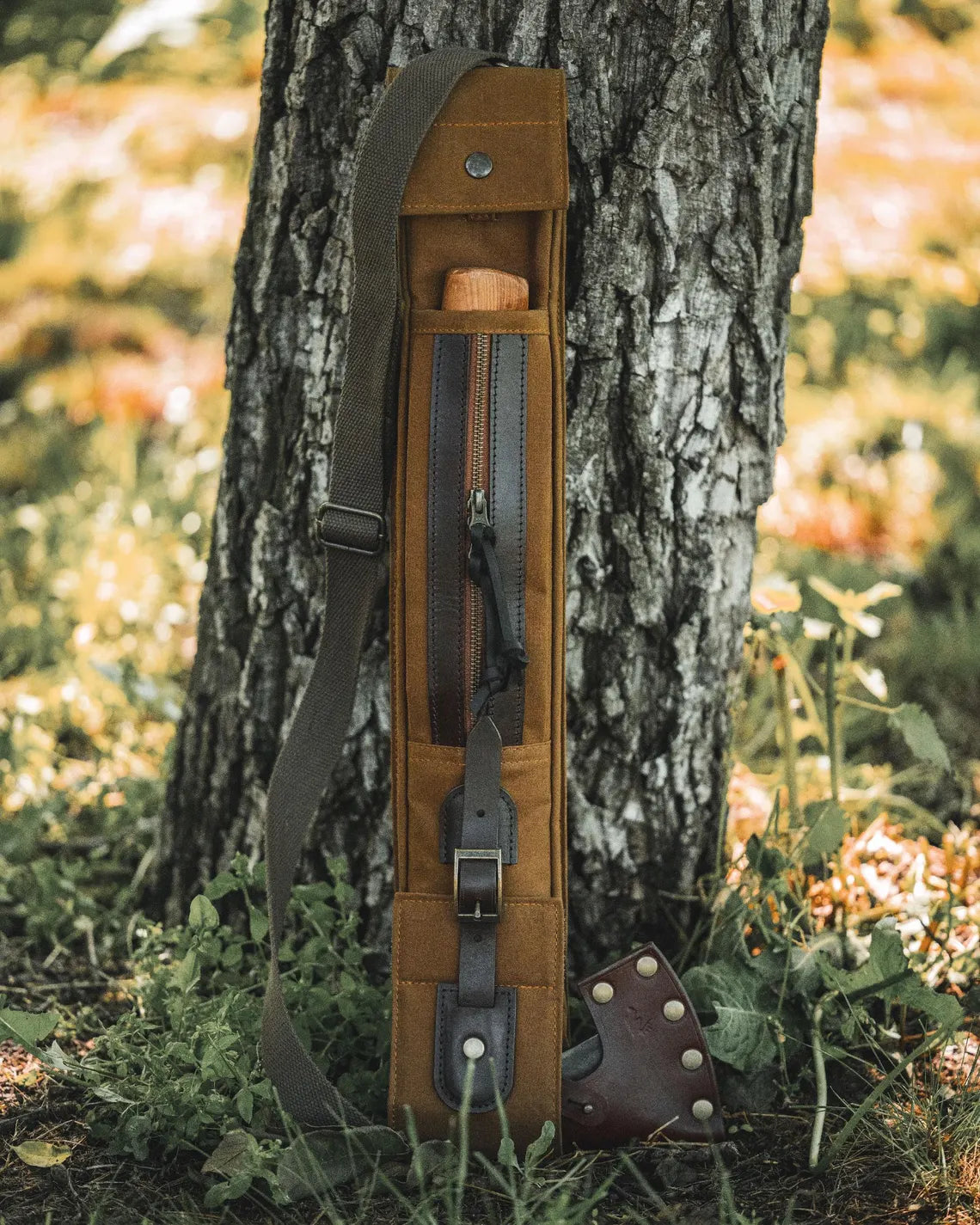 Dry Waxed Canvas Bushcraft Axe and Saw Sling in Desert