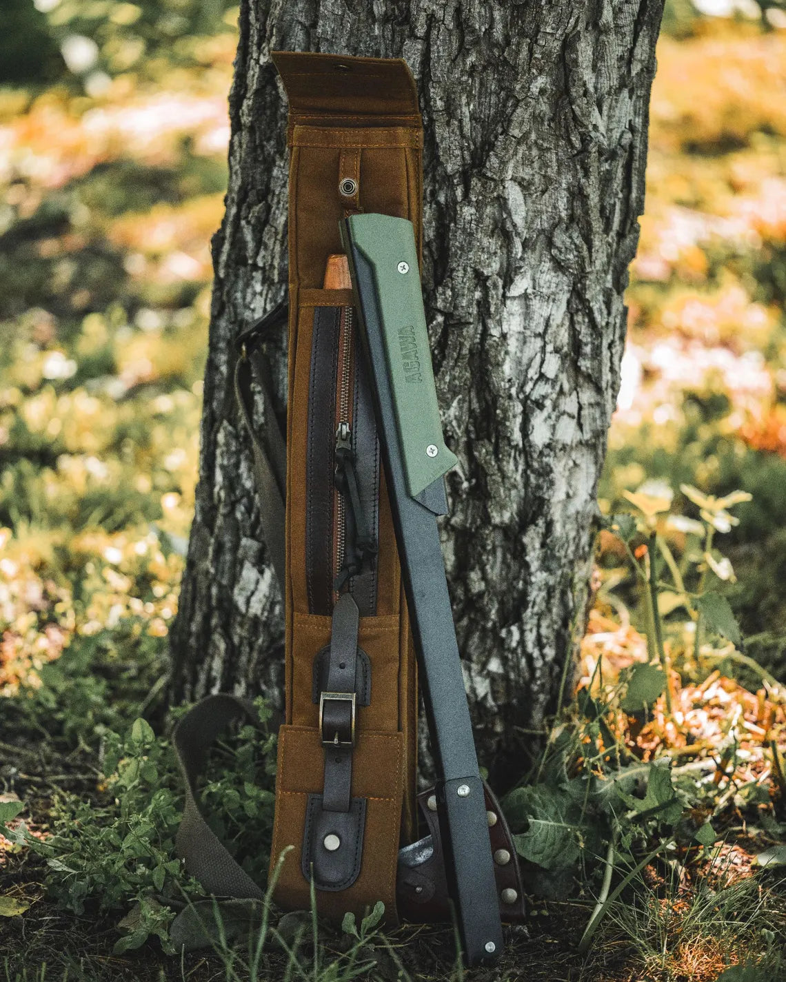 Dry Waxed Canvas Bushcraft Axe and Saw Sling in Desert
