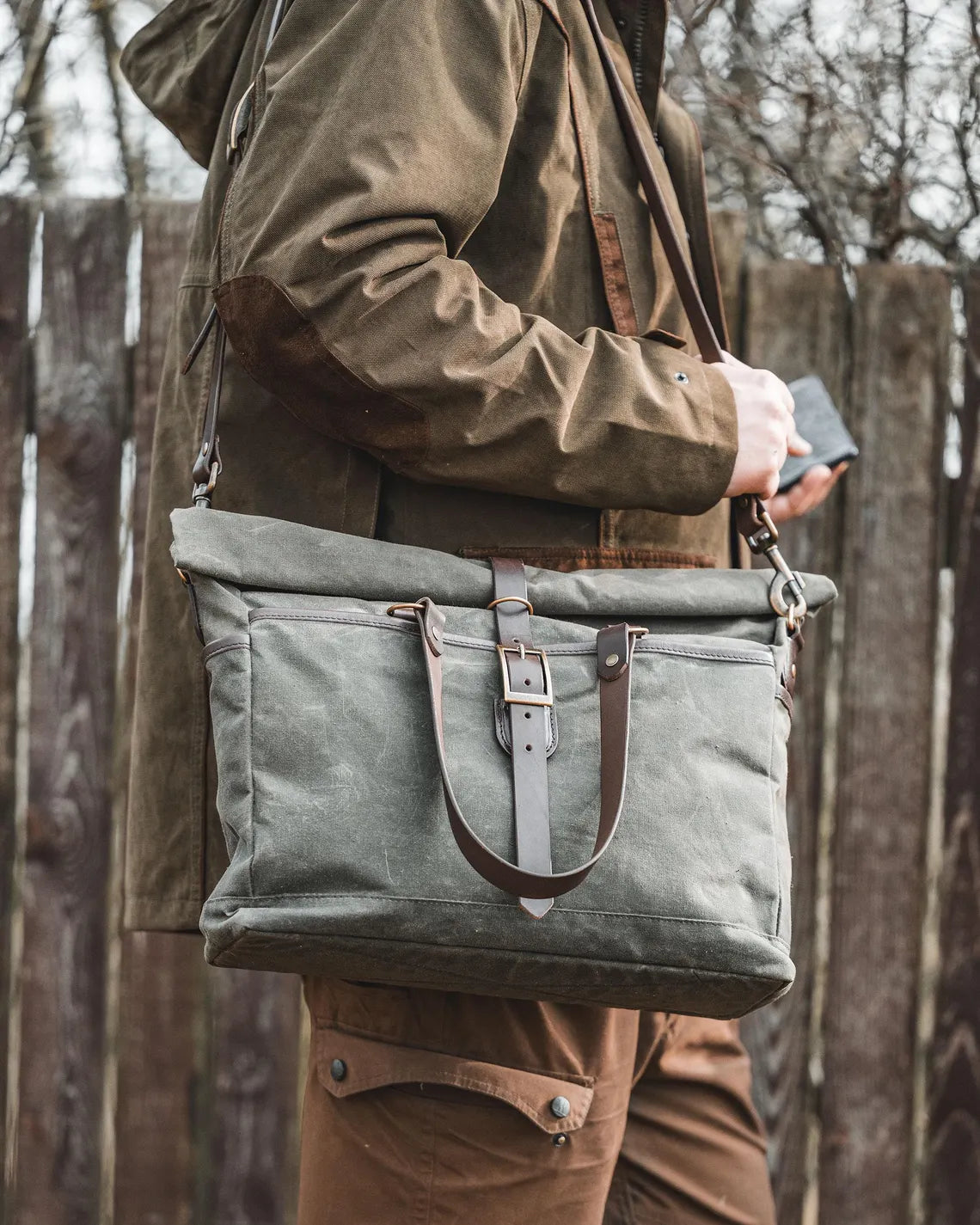 Waxed Canvas RollTop Trail Tote Messenger Bag