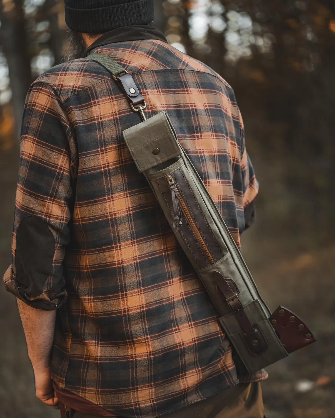 Dray Waxed Canvas Bushcraft Axe and Saw Sling in Khaki Green