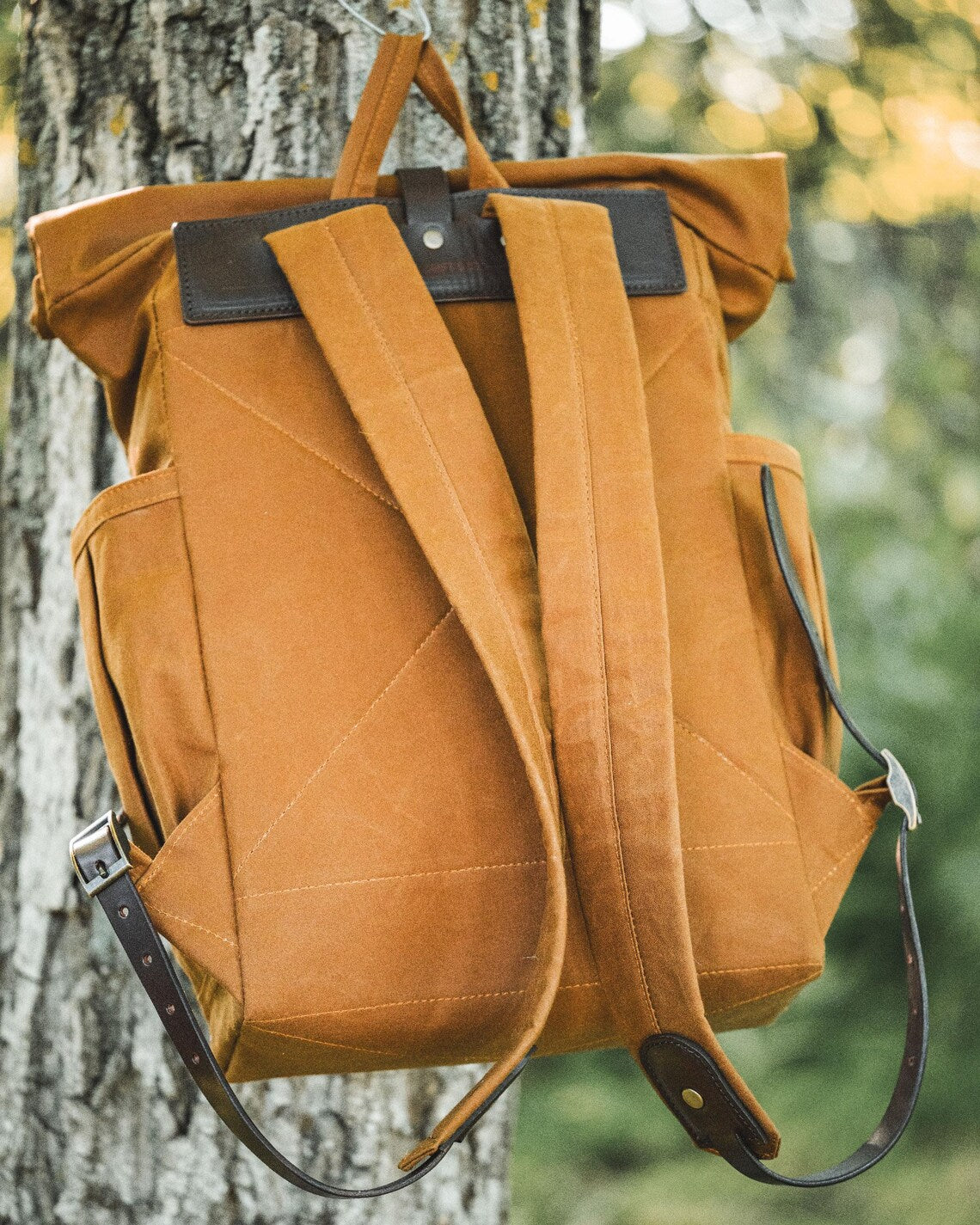 Dry Waxed Canvas Rolltop Backpack in Coyote Desert