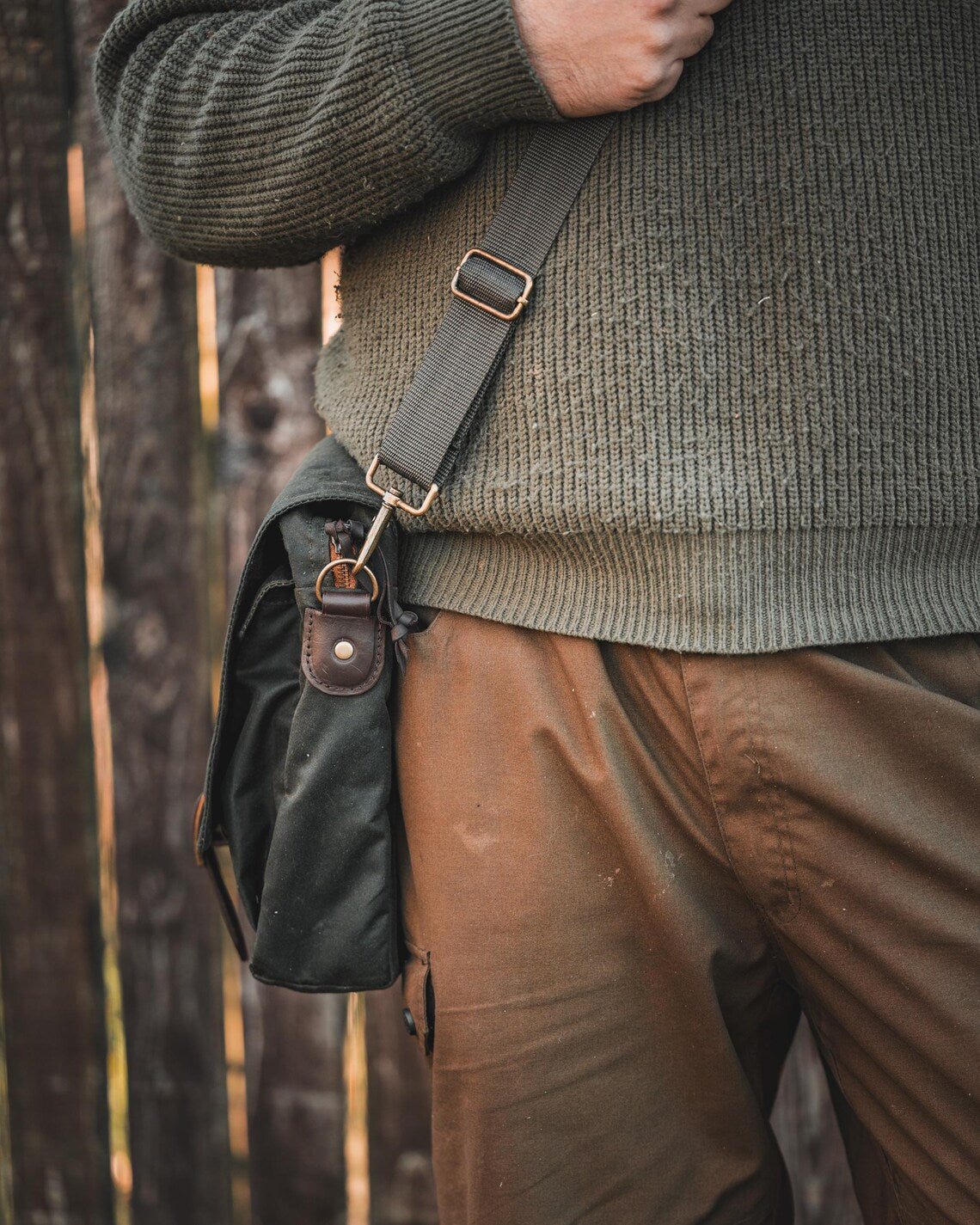 Waxed Canvas Oilskin Satchel in Olive Green
