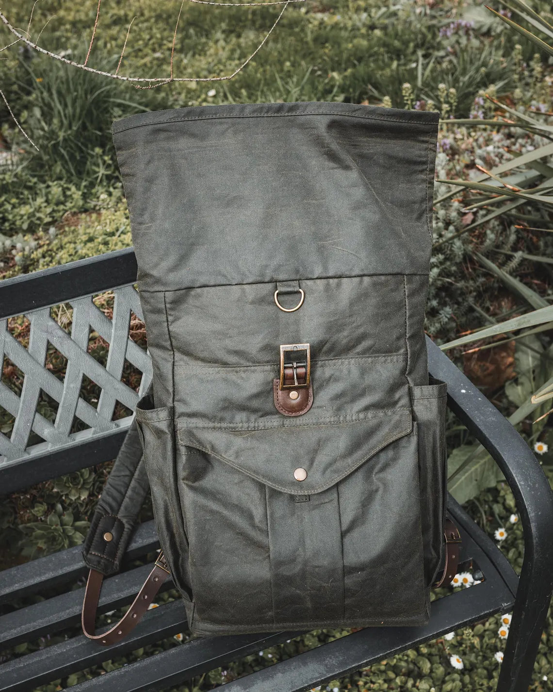Oilskin Rolltop Backpack in Khaki Green