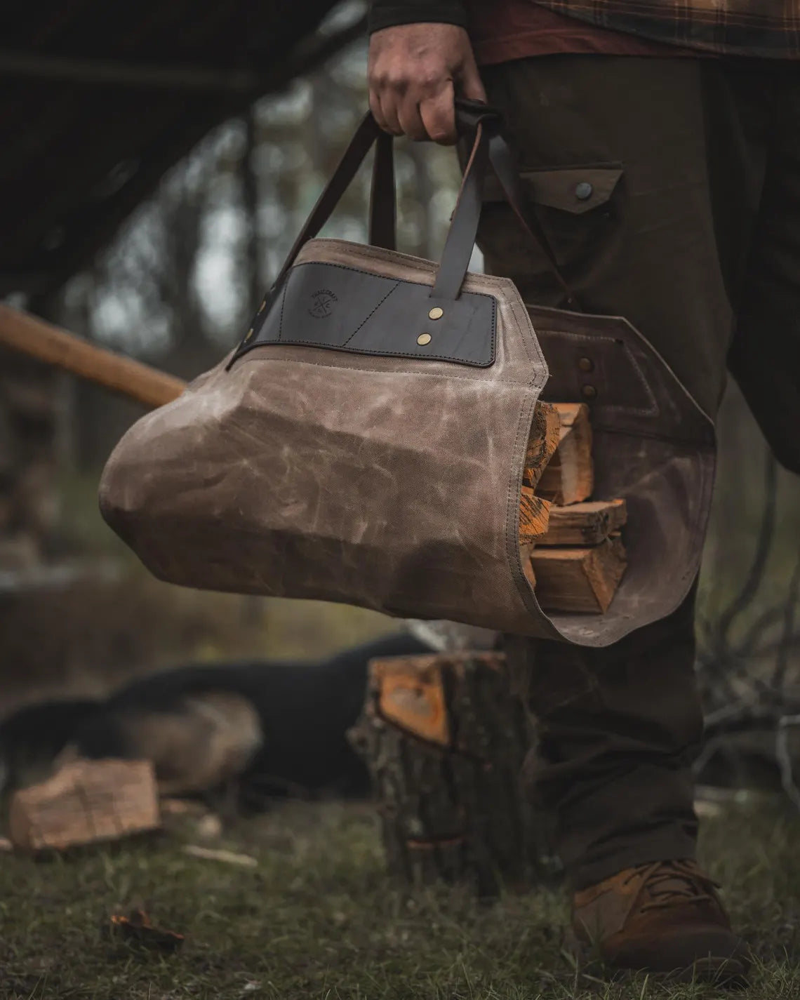 Waxed Canvas Firewood Log Carrier