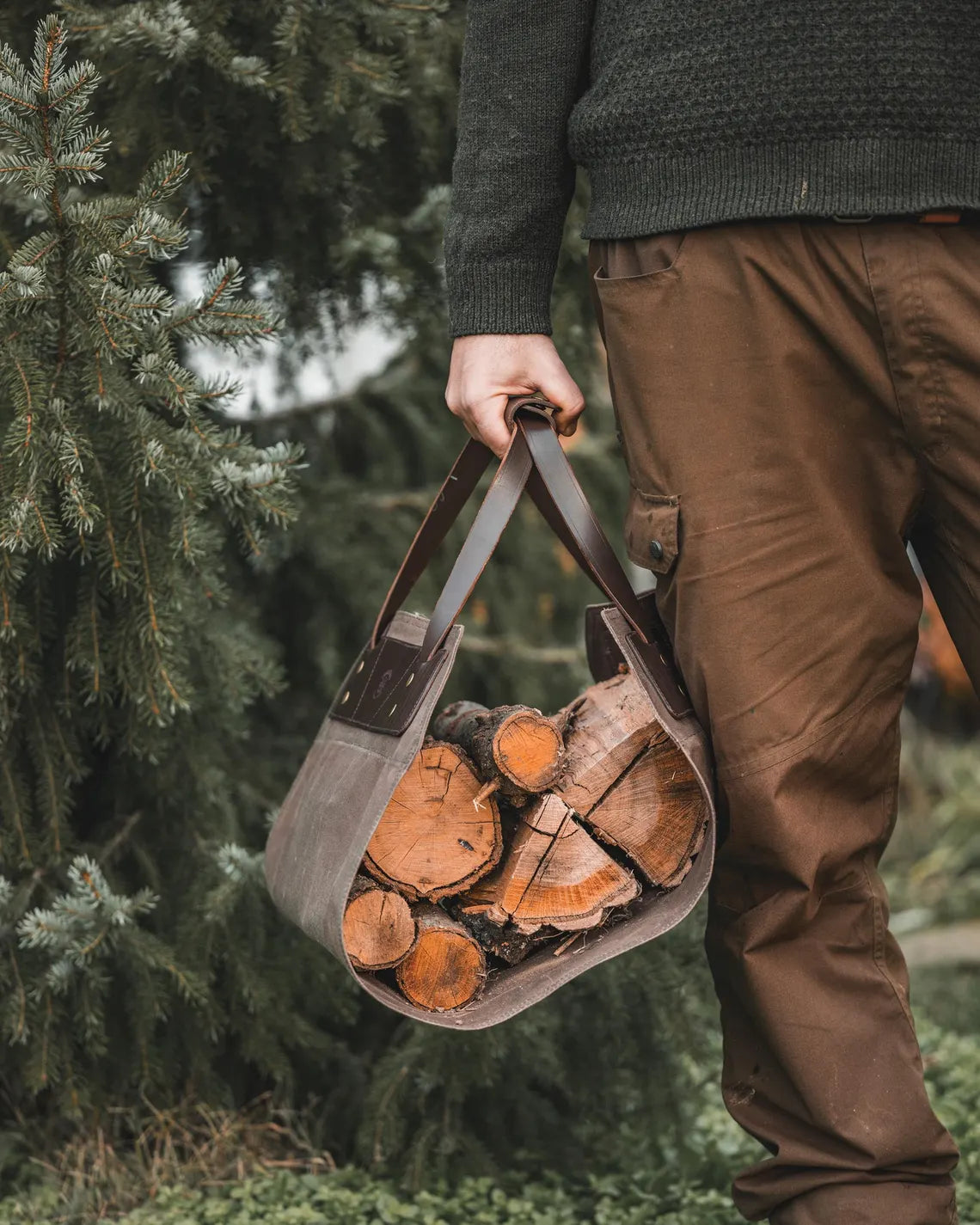 Waxed Canvas Firewood Log Carrier