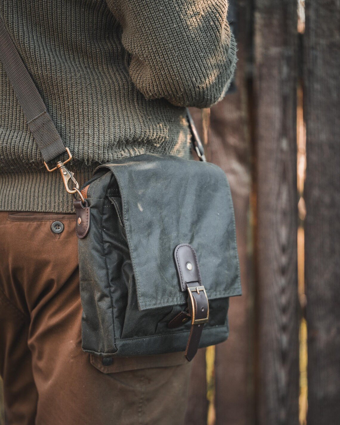 Waxed Canvas Oilskin Satchel in Olive Green