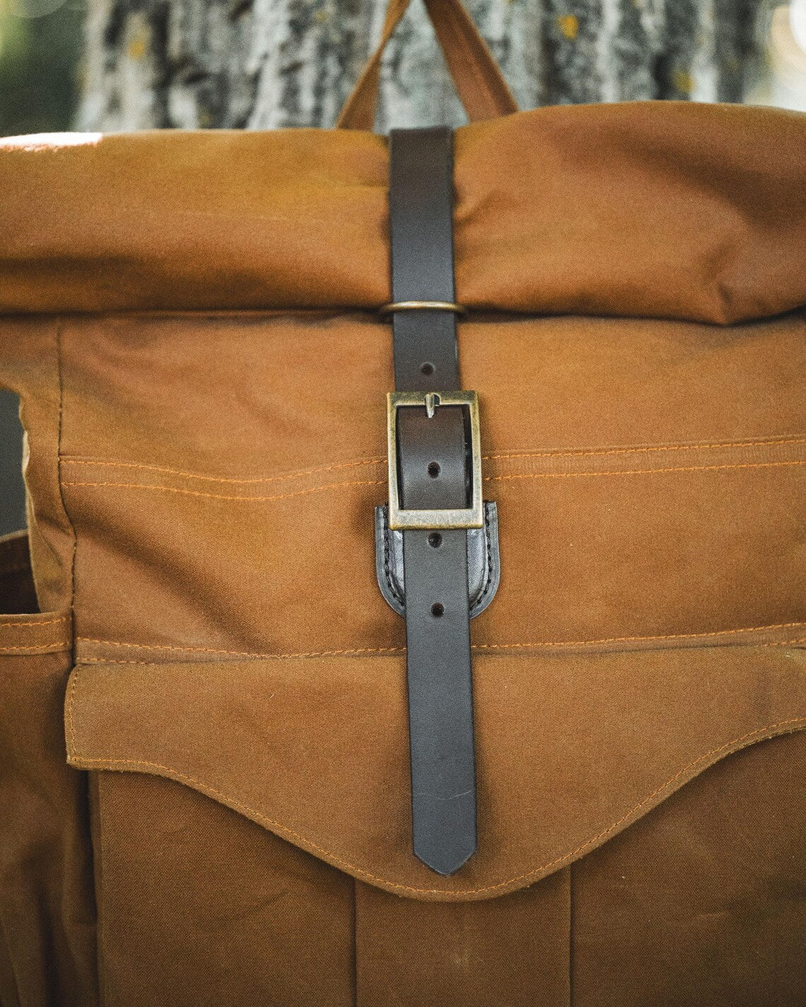 Dry Waxed Canvas Rolltop Backpack in Coyote Desert
