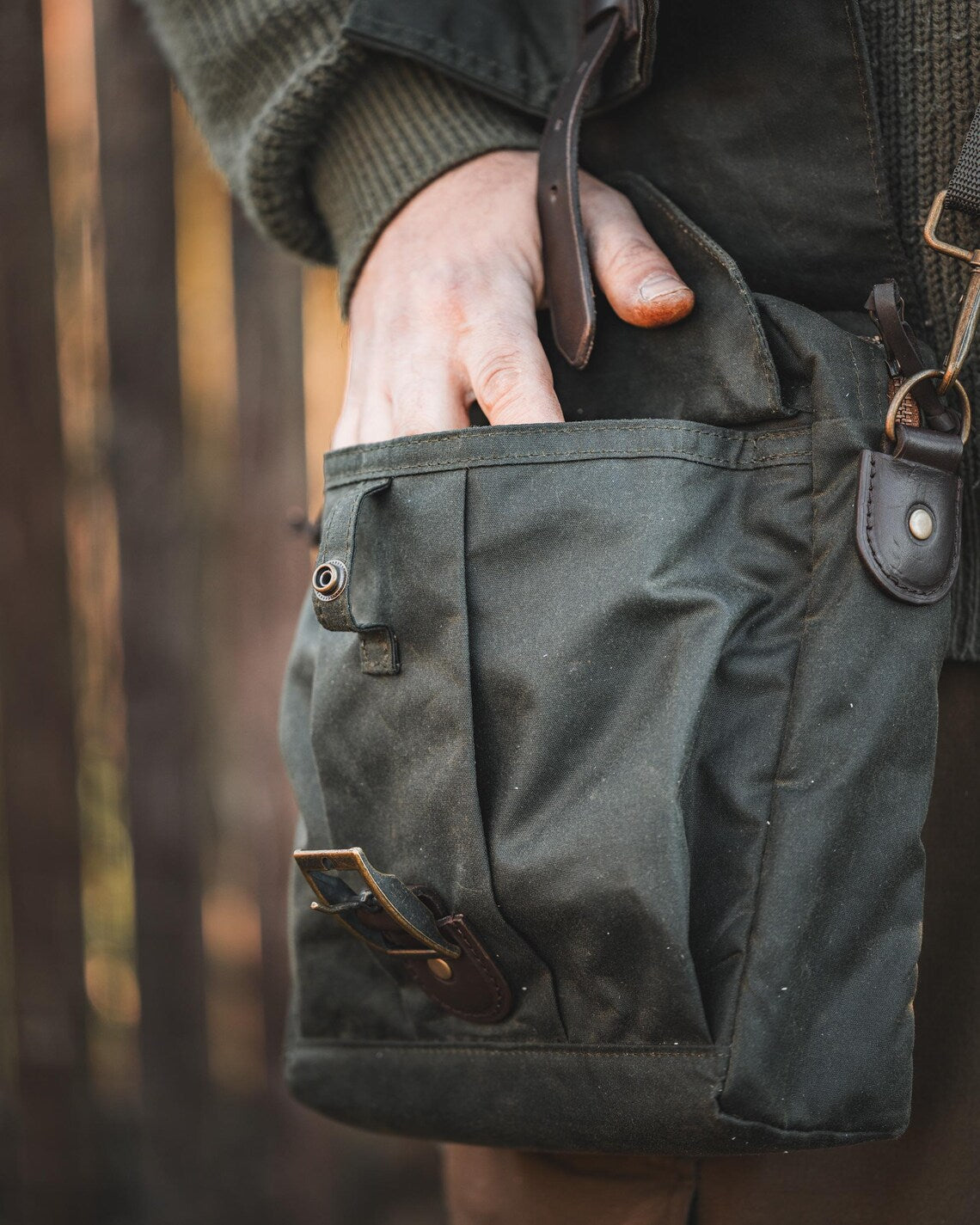 Waxed Canvas Oilskin Satchel in Olive Green