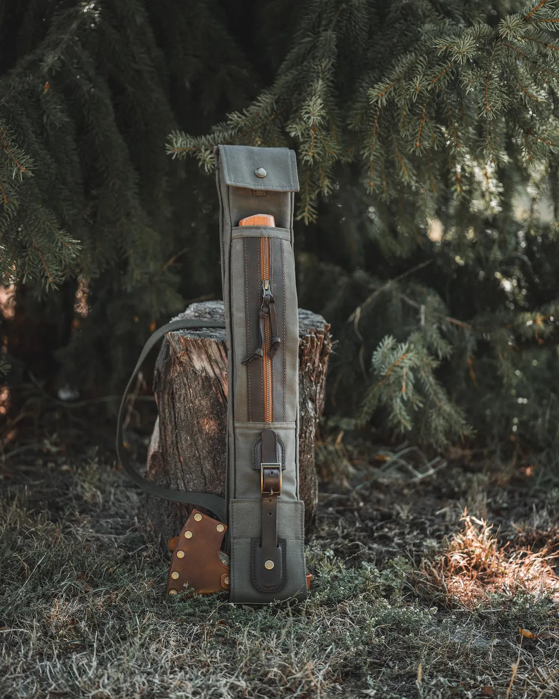 Dray Waxed Canvas Bushcraft Axe and Saw Sling in Khaki Green