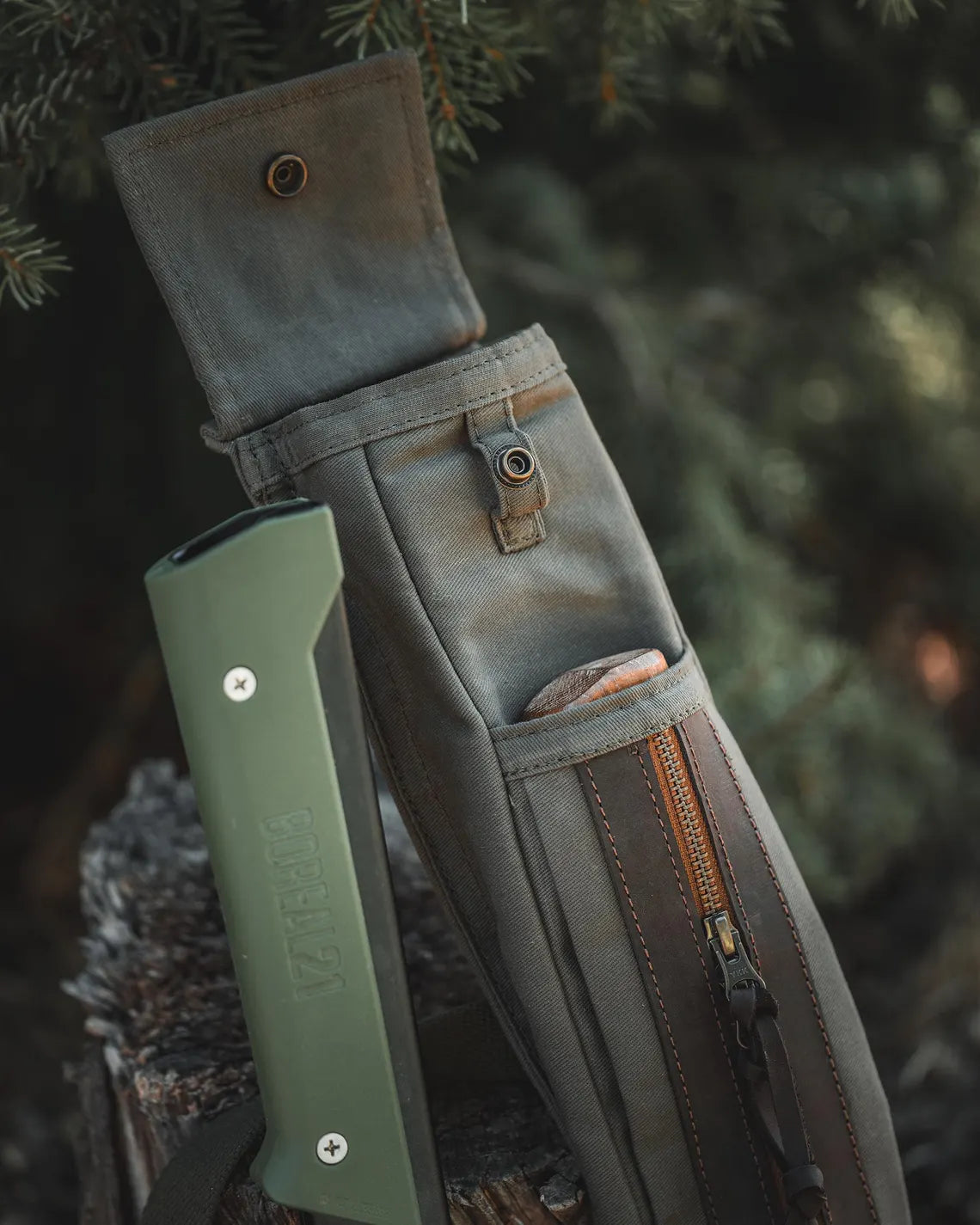Dray Waxed Canvas Bushcraft Axe and Saw Sling in Khaki Green