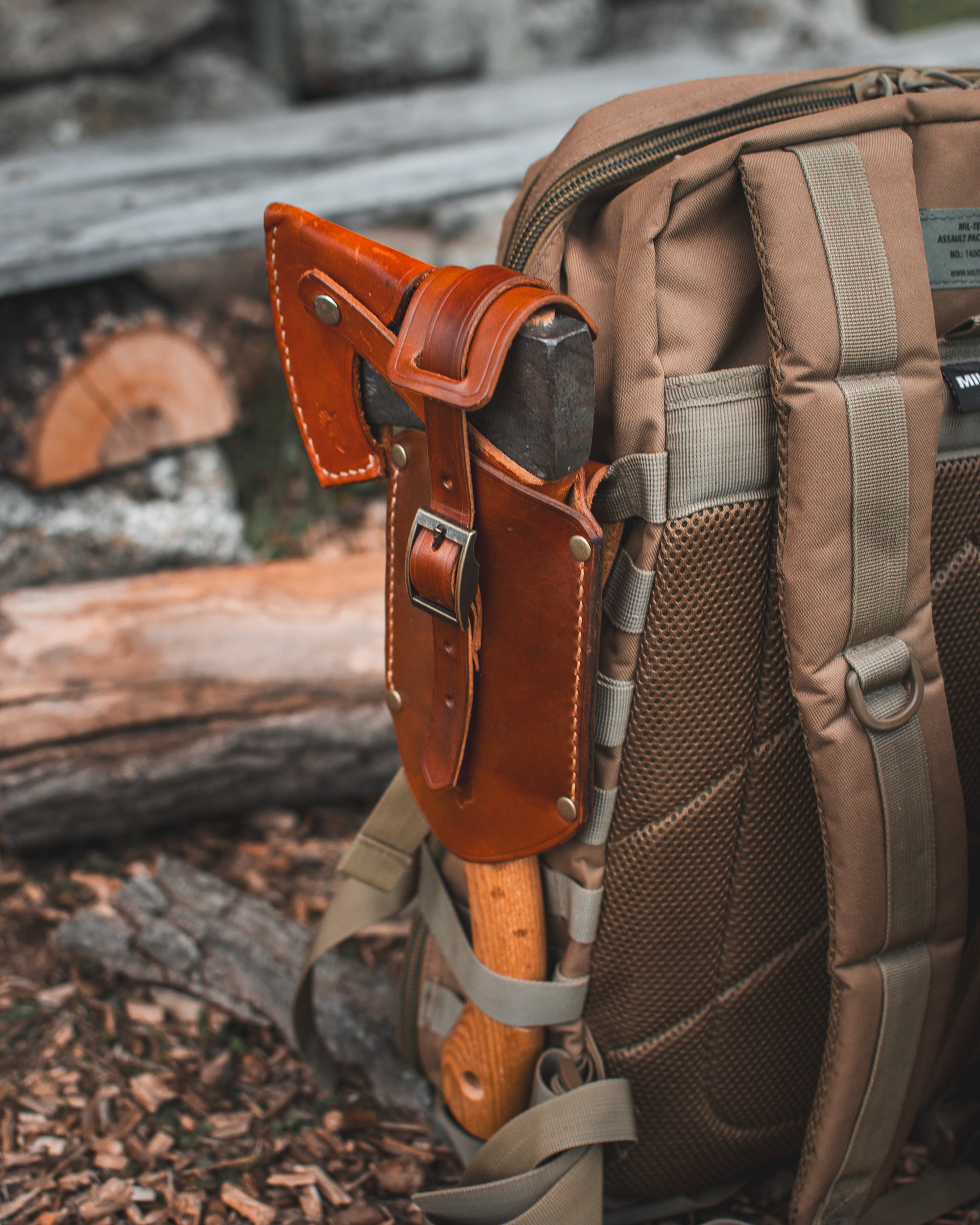 Bushcraft Backpack Leather Axe MOLLE Holster by The Wild Buck Outdoors The Wild Buck Outdoors