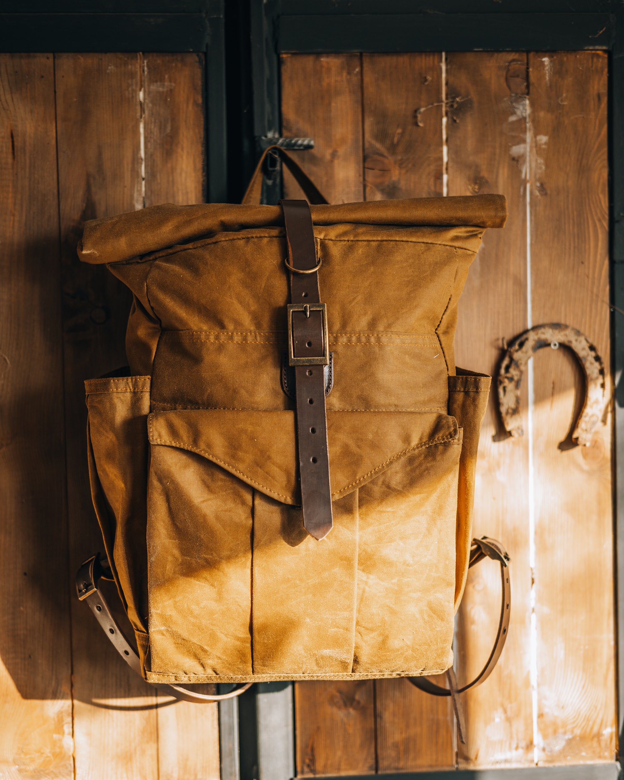 Outdoor Waxed Canvas Oilskin Roll Top Backpack