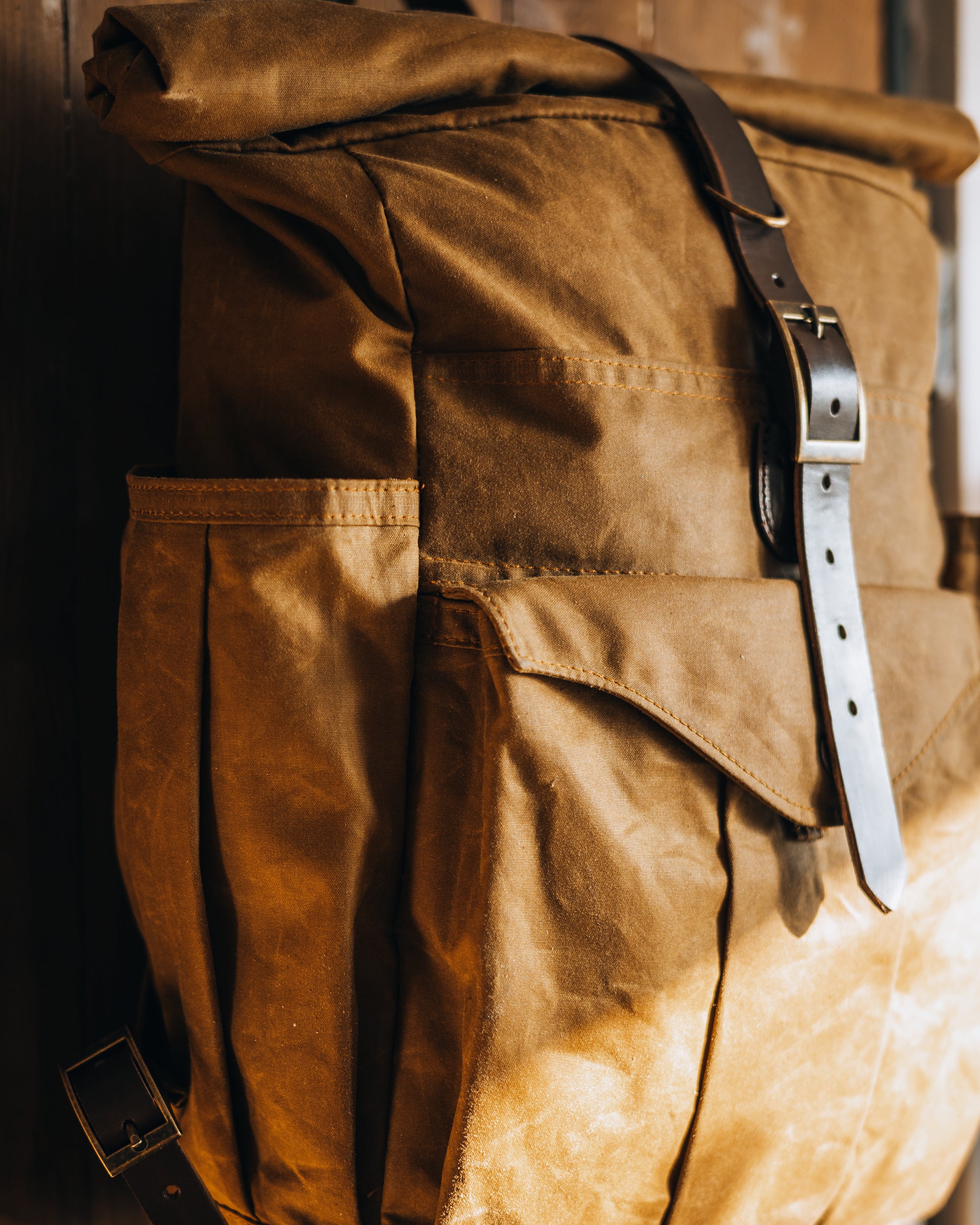 Outdoor Waxed Canvas Oilskin Roll Top Backpack