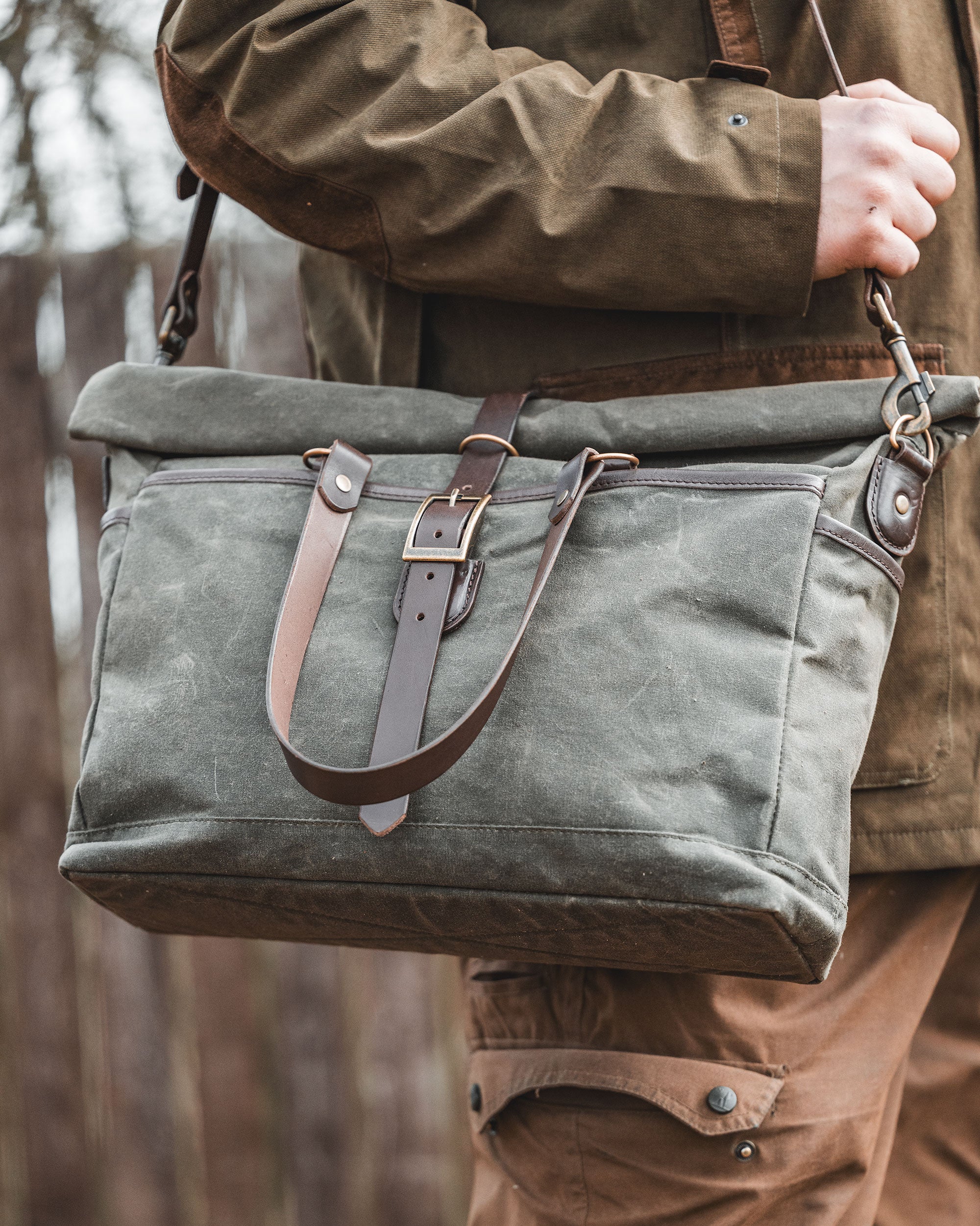 Waxed Canvas RollTop Trail Tote Messenger Bag