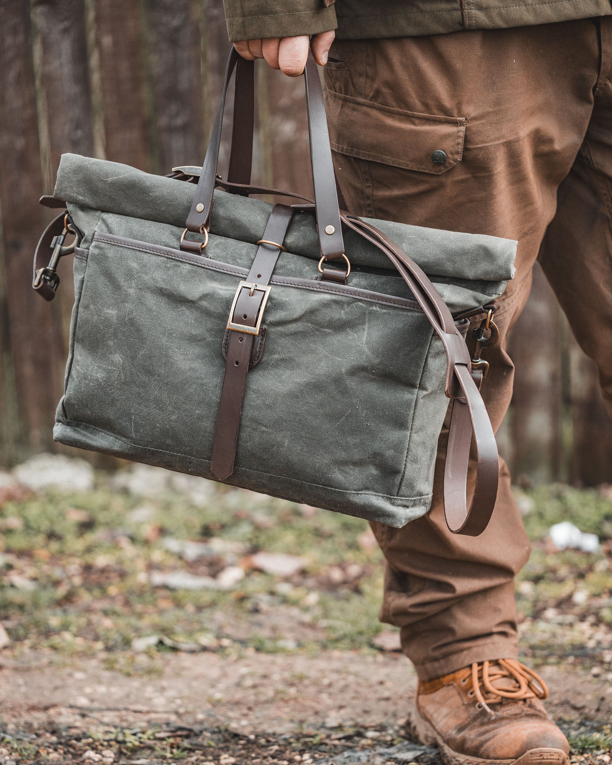 Waxed Canvas RollTop Trail Tote Messenger Bag