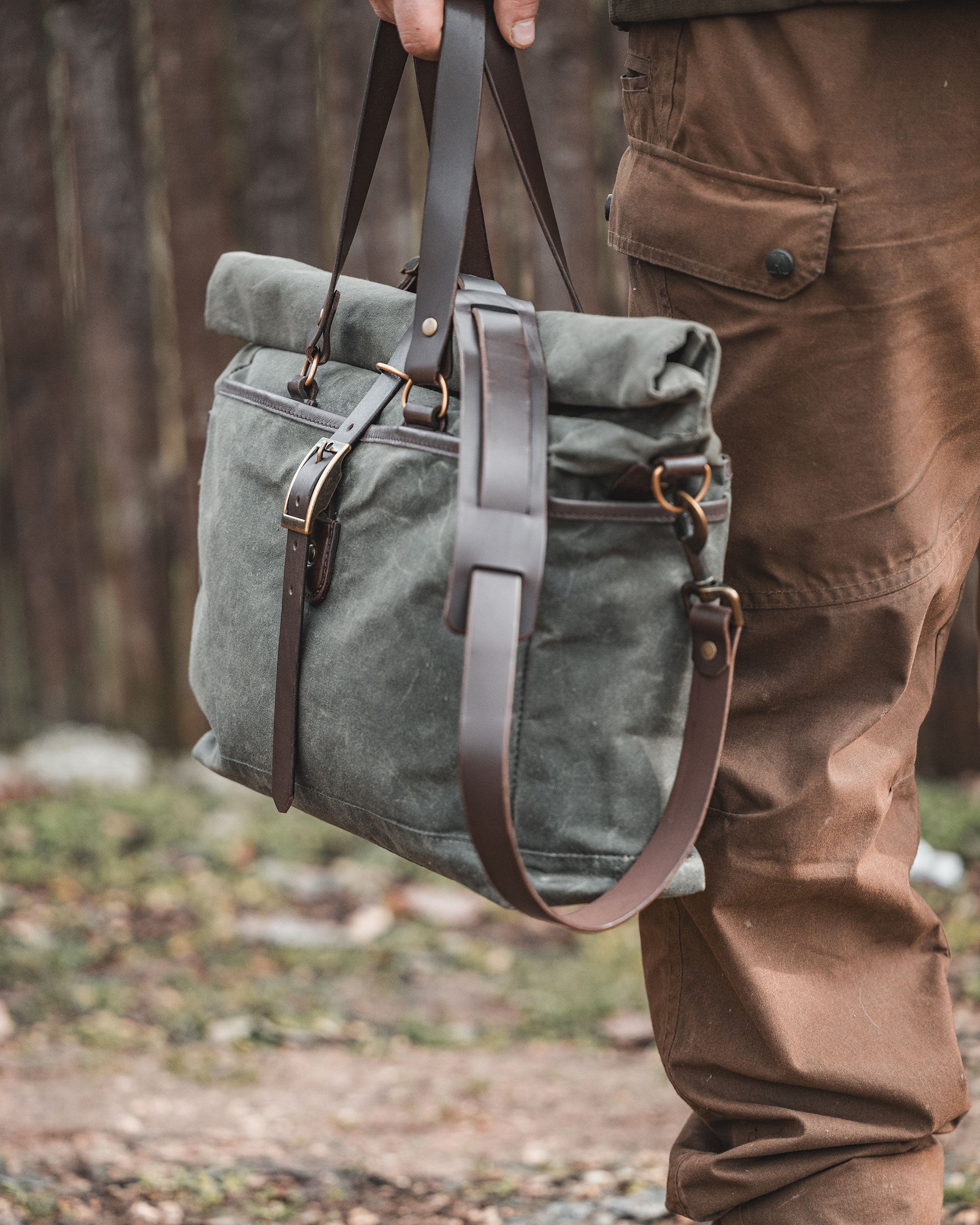 Waxed Canvas RollTop Trail Tote Messenger Bag