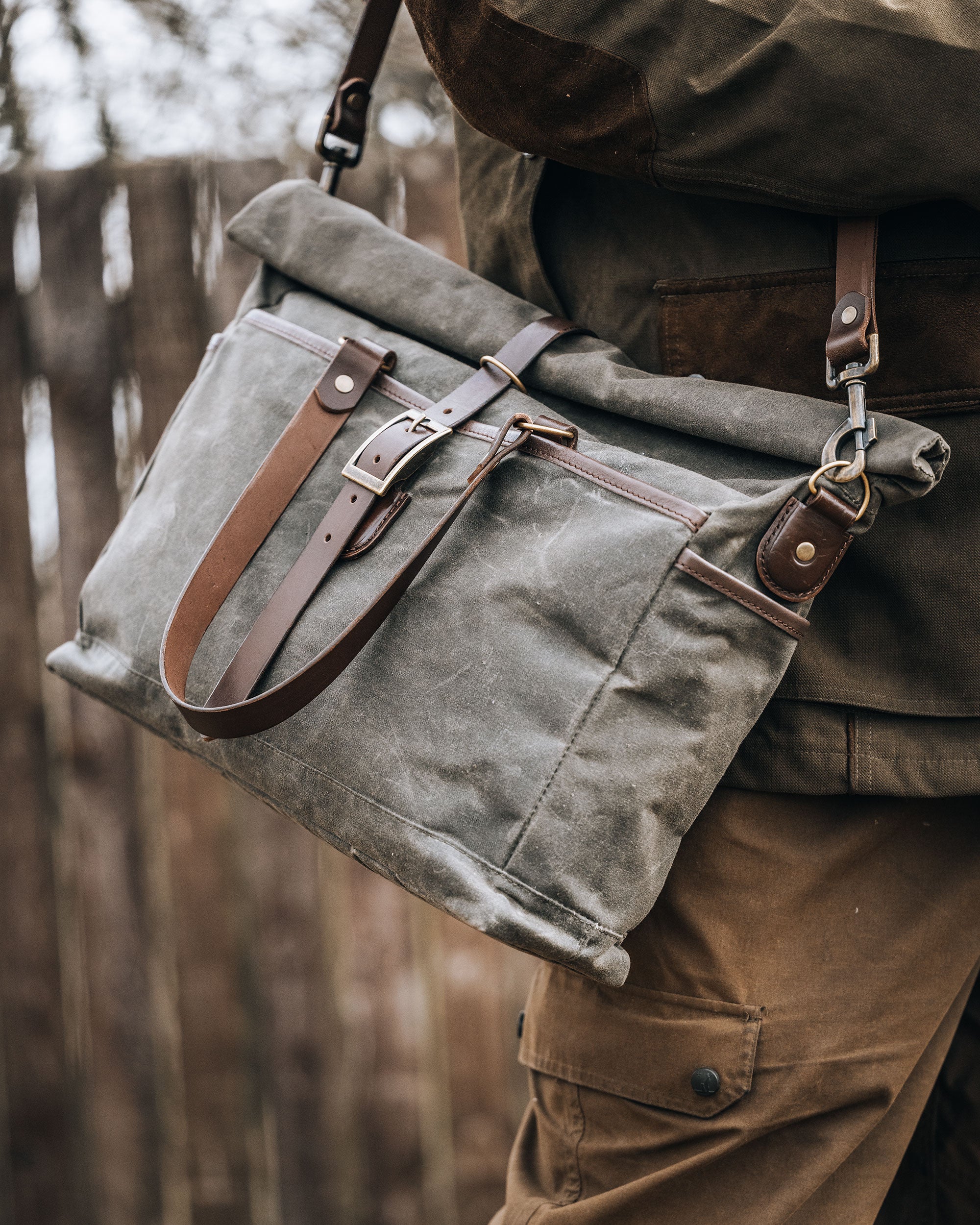 Waxed Canvas RollTop Trail Tote Messenger Bag