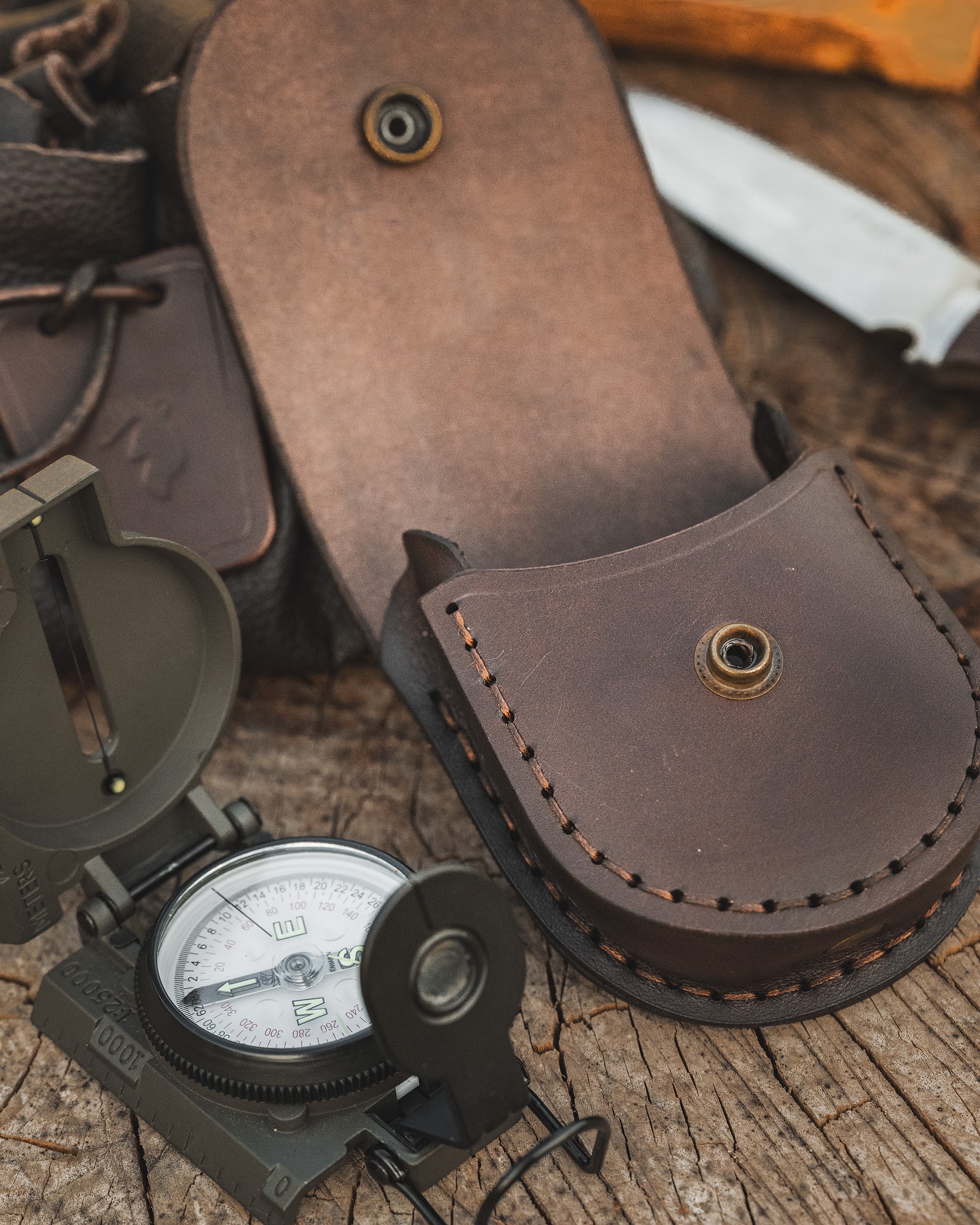 Lensatic Compass Leather Belt Pouch