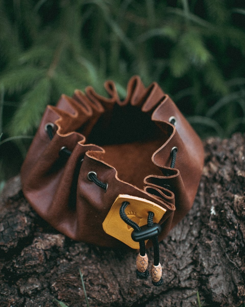 Bushcraft handmade leather belt pouch and 2 oz tinder box